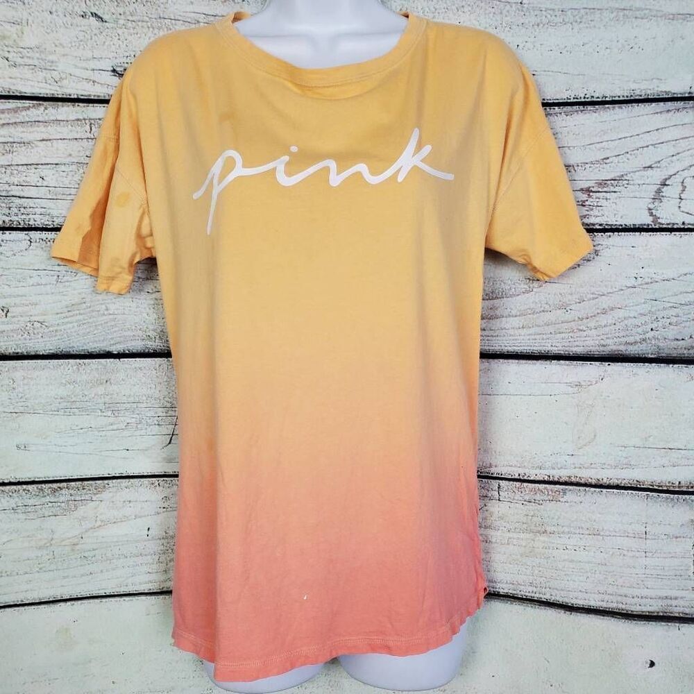 Victoria’s Secret PINK Ombre Sleep Tee Women’s XS Yellow to Coral Gradient